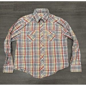 Wrangler Western Shirt Mens Plaid Pearl‎ Snap Rodeo Sawtooth Vtg 90s